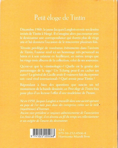 Verso de l'album Petit éloge de Tintin