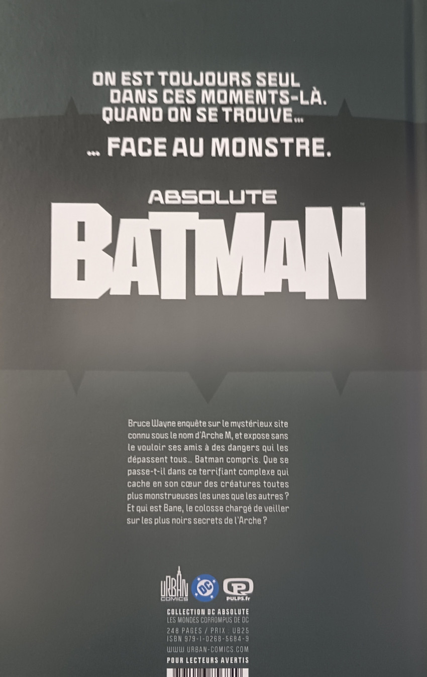 Verso de l'album Absolute Batman Tome 2 Abomination