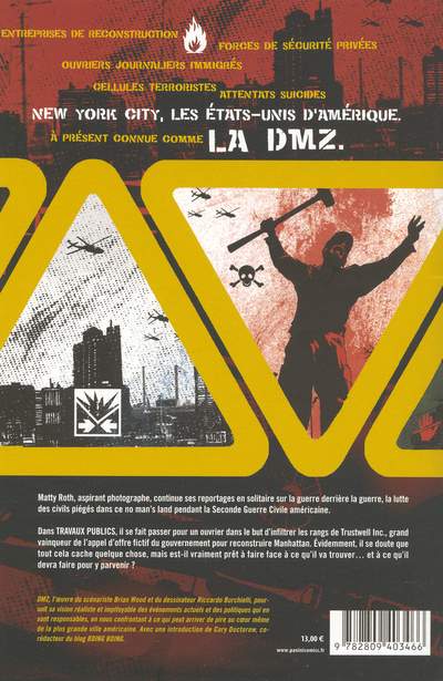 Verso de l'album DMZ Tome 3 Travaux publics