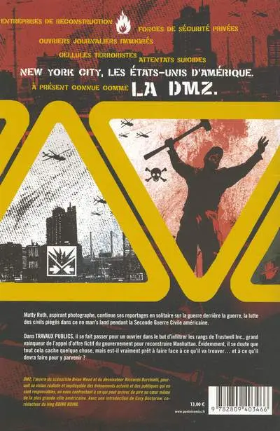 Verso de l'album DMZ Tome 3 Travaux publics
