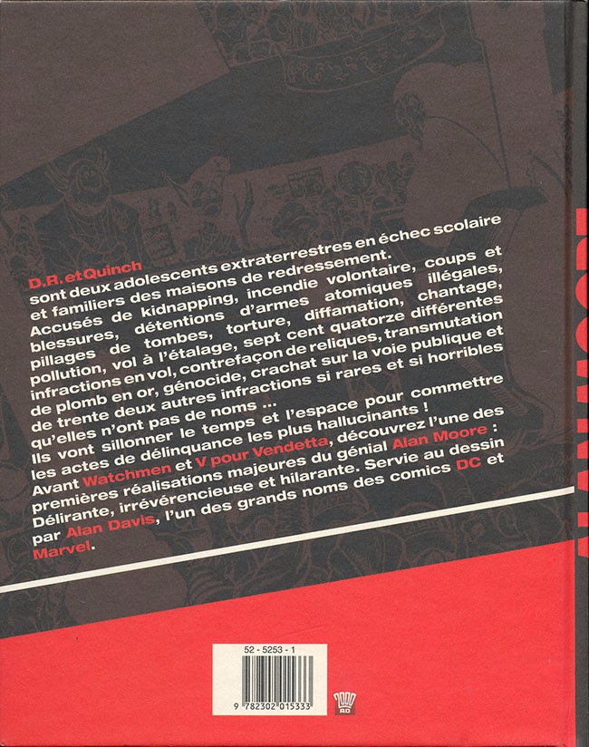 Verso de l'album Alan Moore Les introuvables - D.R. et Quinch, délinquants cosmiques