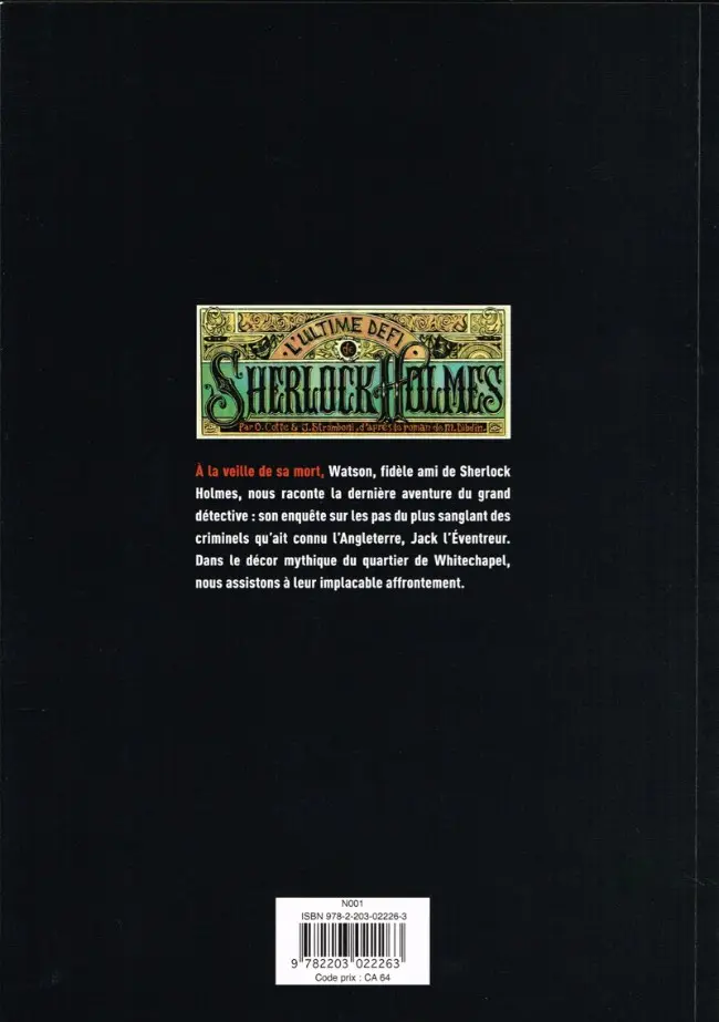 Verso de l'album L'Ultime Défi de Sherlock Holmes