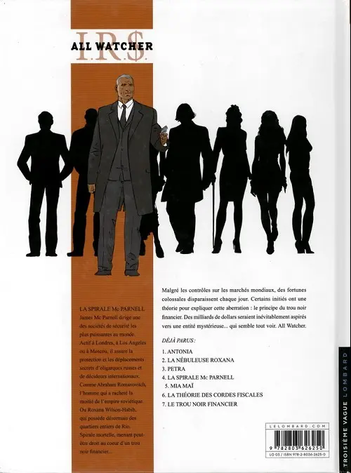 Verso de l'album I.R.$. - All Watcher Tome 4 La Spirale Mc Parnell