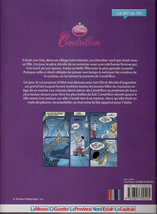 Verso de l'album Disney (La BD du film) Tome 14 Cendrillon