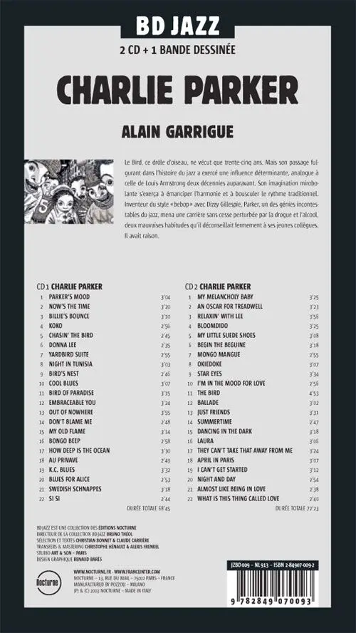 Verso de l'album BD Jazz Charlie Parker