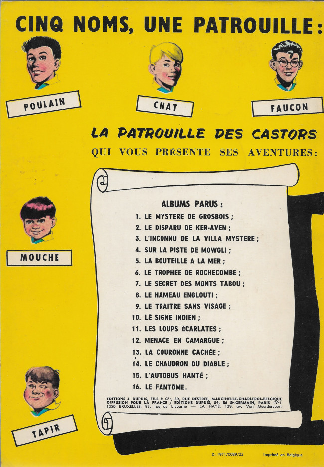 Verso de l'album La Patrouille des Castors Tome 1 Le mystère de Grosbois