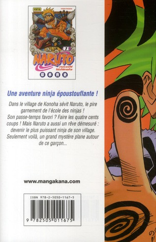 Verso de l'album Naruto 1 Naruto Uzumaki