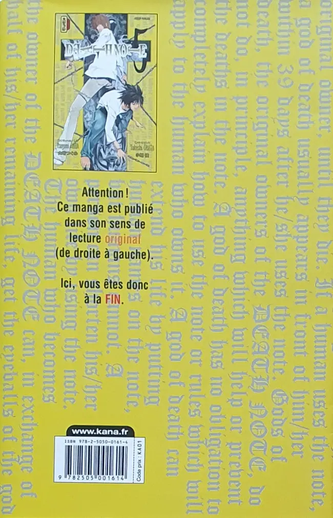 Verso de l'album Death note 5