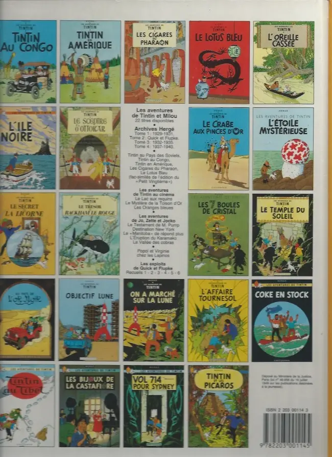 Verso de l'album Tintin Tome 15 Tintin au pays de l'or noir
