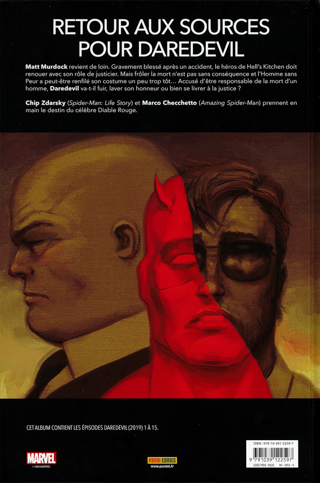 Verso de l'album Daredevil Tome 1 Connaître la peur