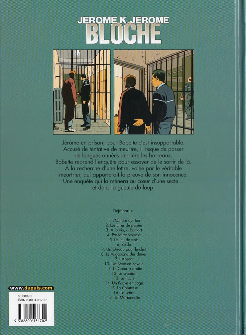 Verso de l'album Jérôme K. Jérôme Bloche Tome 16 La lettre