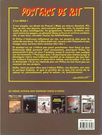 Verso de l'album Faces de rat Tome 1
