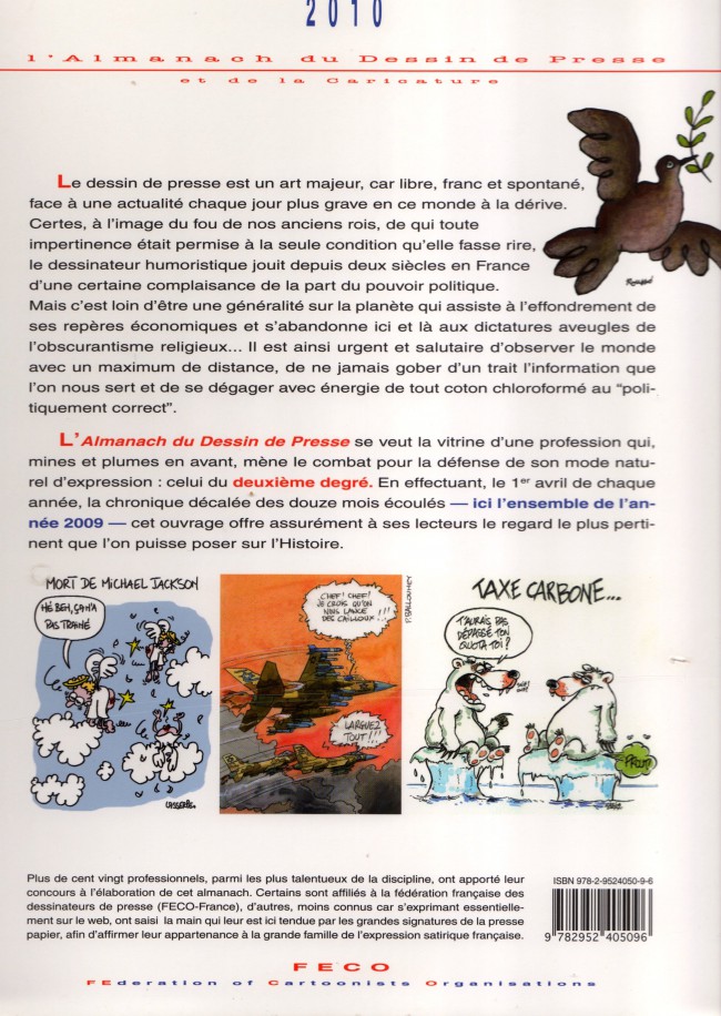 Verso de l'album L'Almanach du Dessin de Presse et de la Caricature 2010