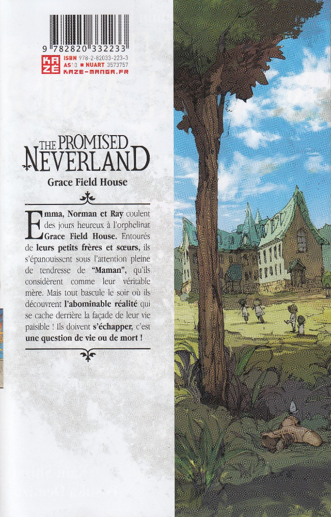 Verso de l'album The Promised Neverland 1 Grace Field House