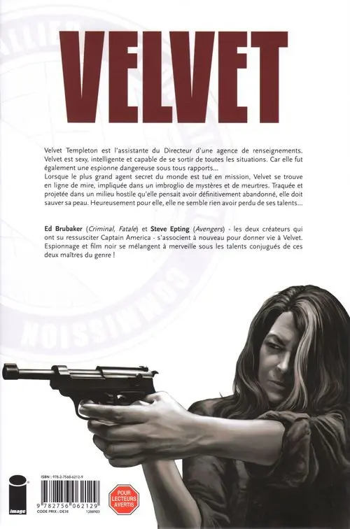 Verso de l'album Velvet Tome 1 Avant le crépuscule