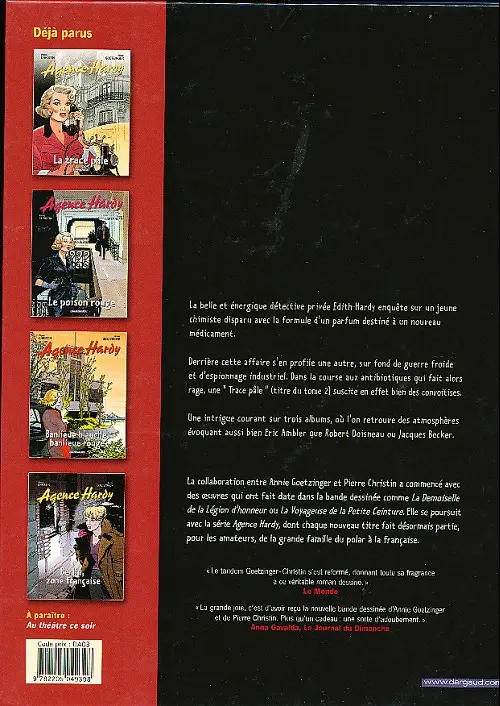 Verso de l'album Agence Hardy Tome 3 Le poison rouge