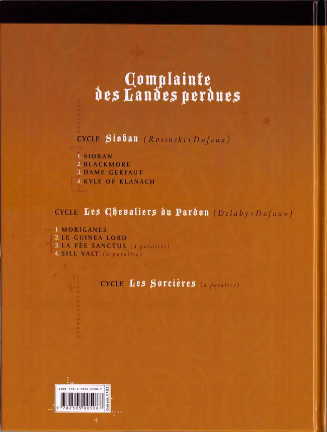 Verso de l'album Complainte des Landes perdues Les Chevaliers du Pardon Tome 1 Moriganes
