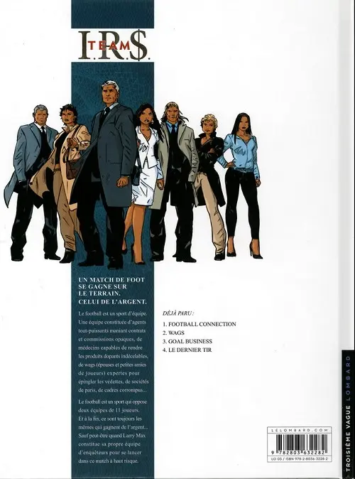 Verso de l'album I.R.$. Team Tome 1 Football Connection