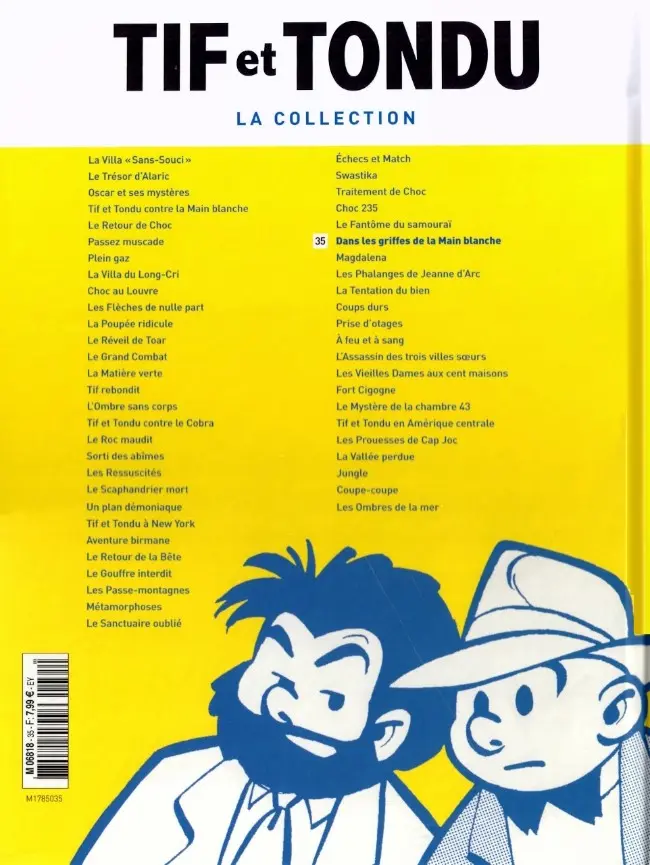 Verso de l'album Tif et Tondu La collection Tome 35 Dans les griffes de la Main blanche