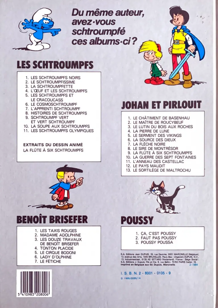 Verso de l'album Johan et Pirlouit Tome 11 L'anneau des Castellac