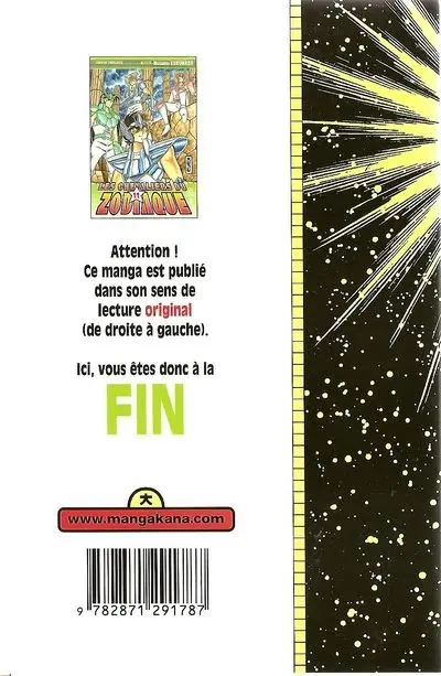Verso de l'album Saint Seiya - Les Chevaliers du Zodiaque 11 Chevaliers, nous vous confions Athéna
