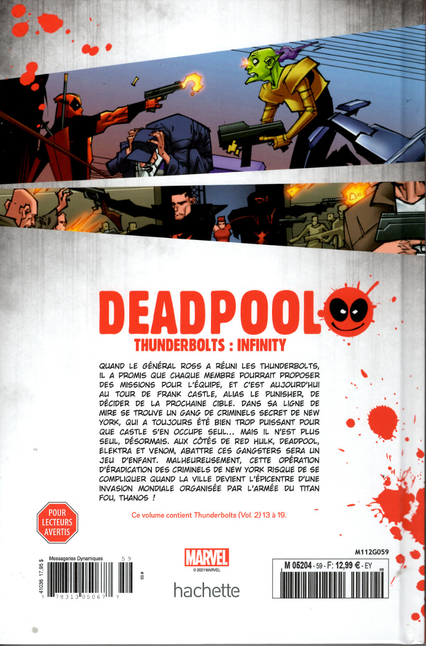 Verso de l'album Deadpool - La collection qui tue Tome 59 Thunderbolts : Infinity