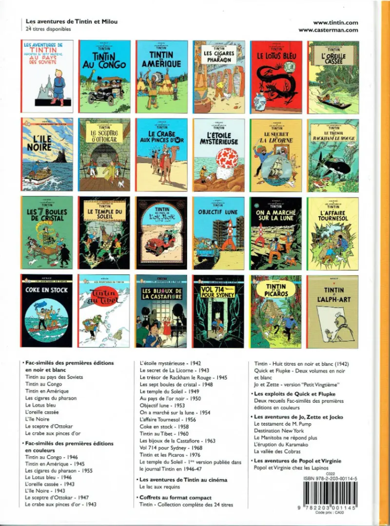 Verso de l'album Tintin Tome 15 Tintin au pays de l'or noir