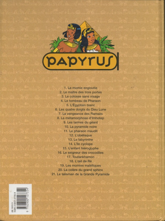 Verso de l'album Papyrus Tome 15 l'enfant hiéroglyphe