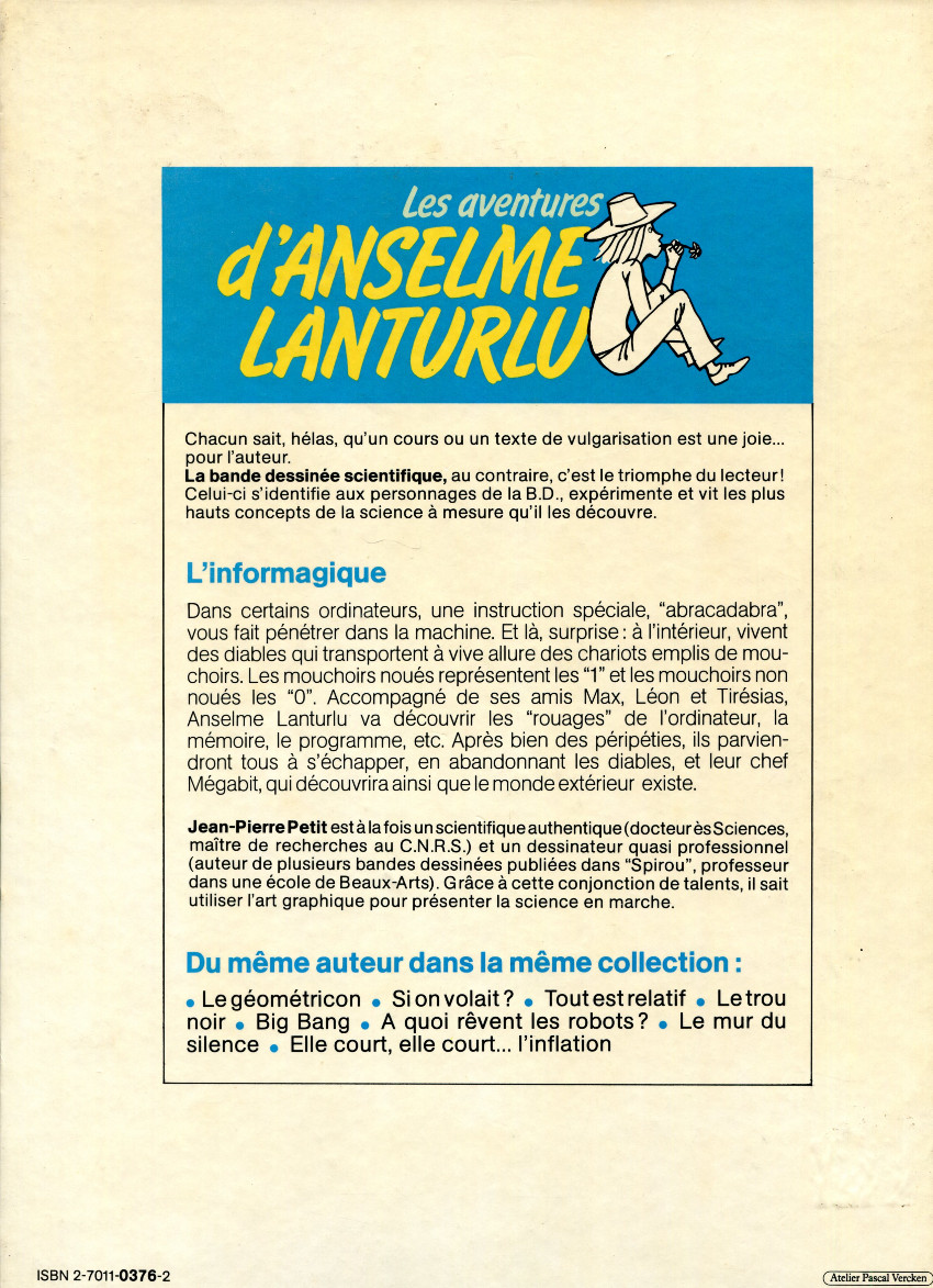 Verso de l'album Les aventures d'Anselme Lanturlu Tome 1 L'informagique