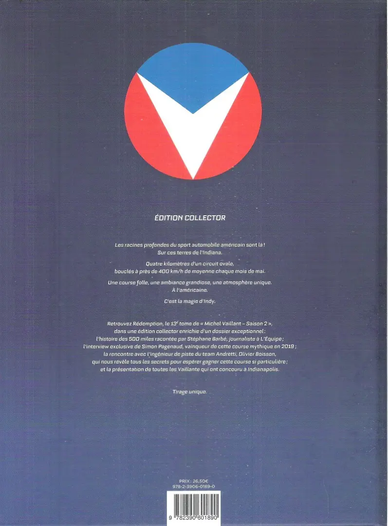 Verso de l'album Michel Vaillant Tome 13 Rédemption, la légende des 500 miles