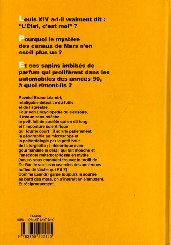 Verso de l'album La Grande encyclopédie du dérisoire Tome 2
