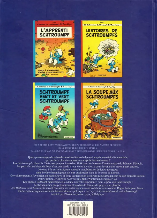 Verso de l'album Les Schtroumpfs L'Intégrale 3 1970 - 1974