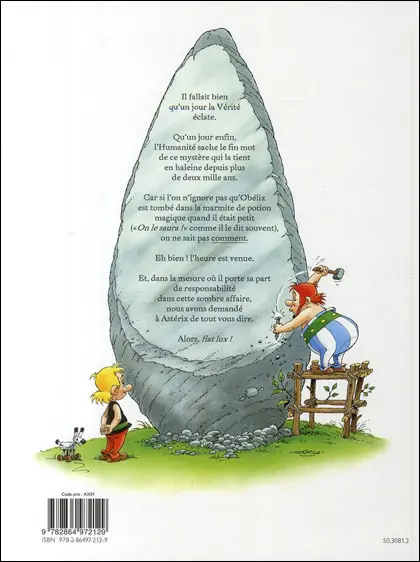 Verso de l'album Astérix Comment Obélix est tombé dans la marmite du druide quand il était petit