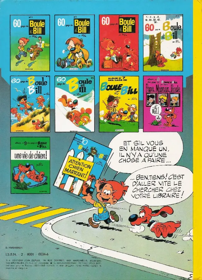 Verso de l'album Boule & Bill Tome 5 60 gags de Boule et Bill