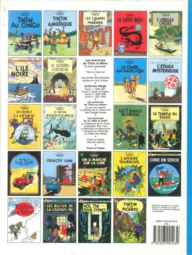Verso de l'album Tintin Tome 4 Les cigares du pharaon