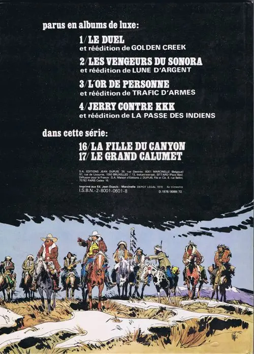 Verso de l'album Jerry Spring Tome 17 Le grand calumet