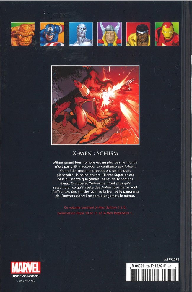 Verso de l'album Marvel Comics - La collection de référence Tome 72 X-Men - Schism