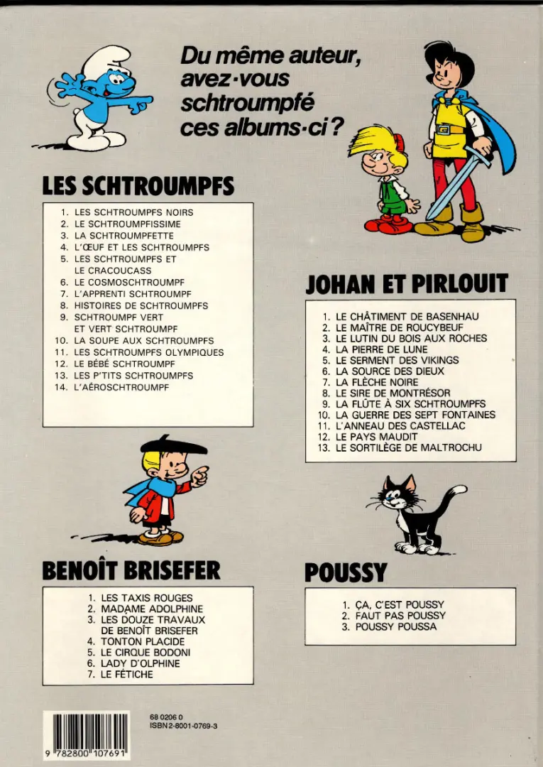 Verso de l'album Les Schtroumpfs Tome 11 Les schtroumpfs olympiques