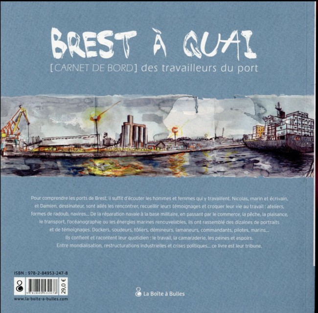 Verso de l'album Brest à quai - Carnet de bord des travailleurs du port