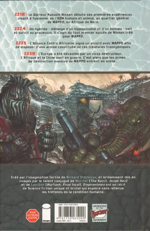 Verso de l'album Elephantmen Tome 1 Jouets de guerre