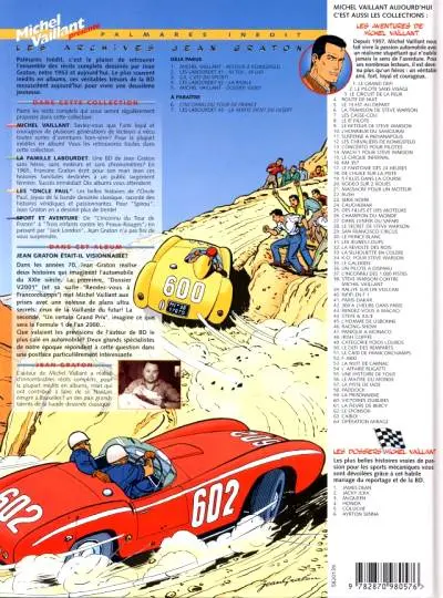 Verso de l'album Michel Vaillant Palmarès inédit Tome 5 Dossier V2001