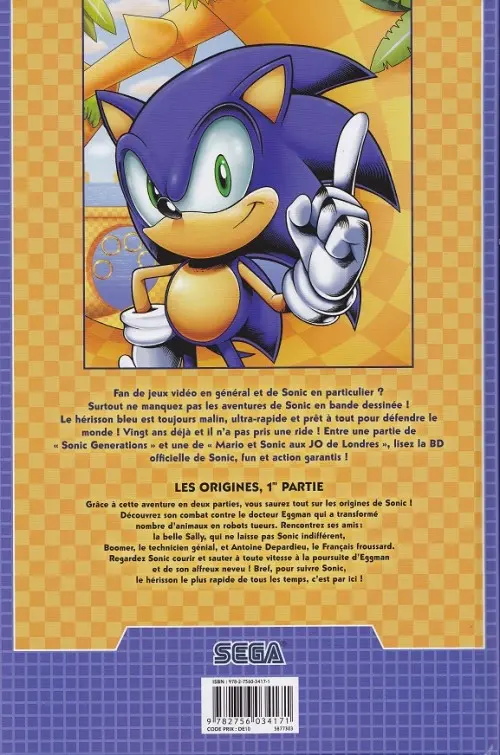 Verso de l'album Sonic Tome 1 Les origines 1/2