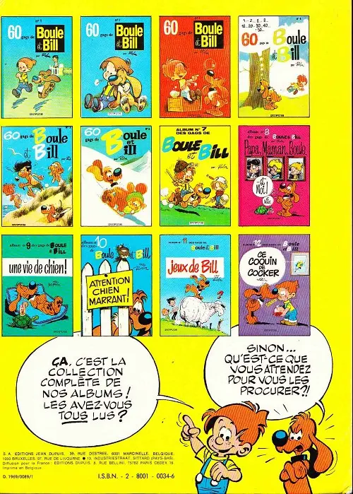 Verso de l'album Boule & Bill Tome 5 60 gags de Boule et Bill