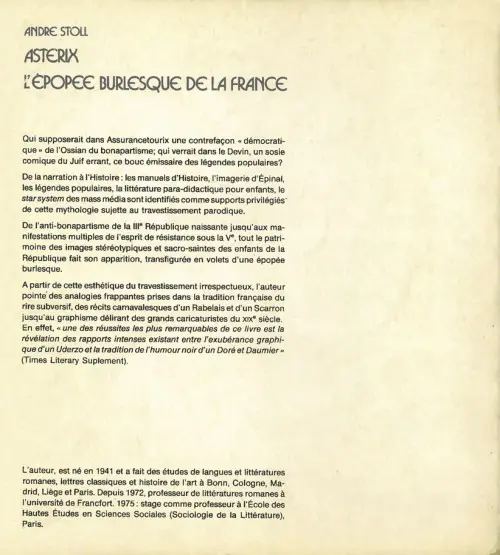Verso de l'album Astérix - L'Épopée burlesque de la France