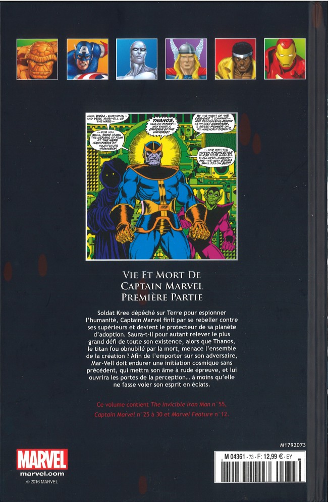 Verso de l'album Marvel Comics - La collection de référence Tome 73 Vie et Mort de Captain Marvel - Première Partie
