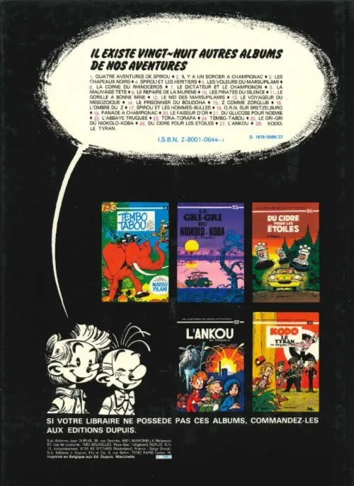 Verso de l'album Spirou et Fantasio Tome 28 Kodo le tyran