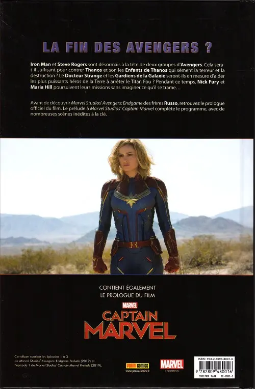 Verso de l'album Avengers: Endgame - Le Prologue du film