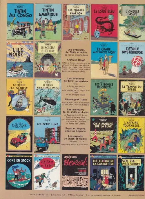 Verso de l'album Tintin Tome 19 Coke en stock