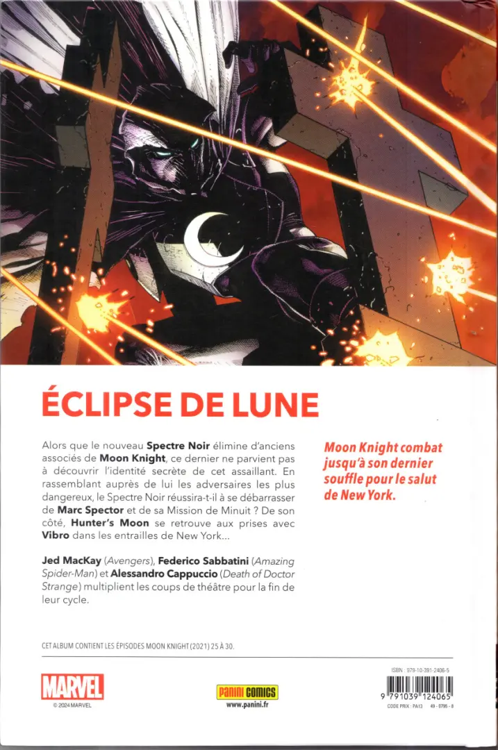 Verso de l'album Moon Knight 5 Les derniers jours de Moon Knight