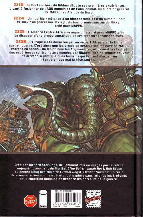 Verso de l'album Elephantmen Tome 2 Forces armées